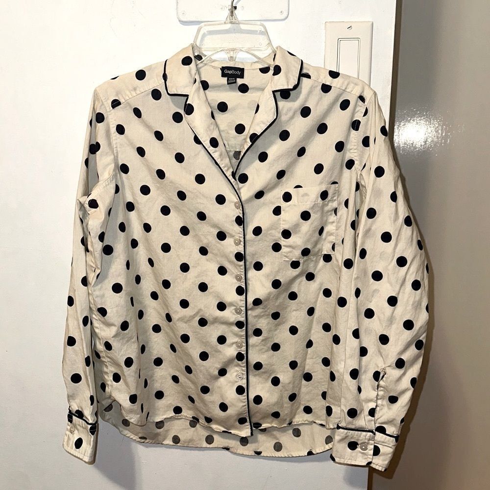 GAP XXS Black and White Polka Dot Sleep Shirt